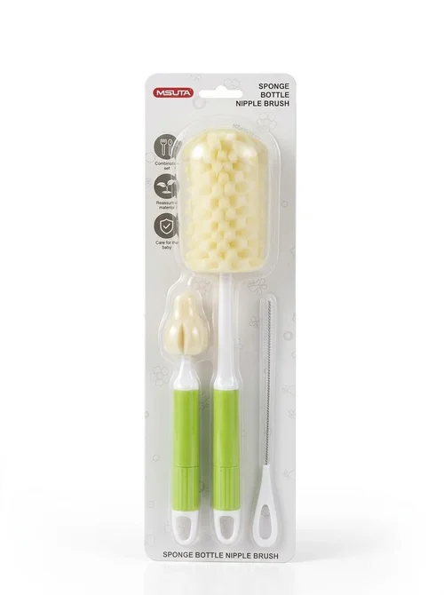 Set MISUTA 3 in 1 per la pulizia di biberon, con spugna e spazzola, kit per la pulizia di biberon, tettarelle e cannucce in schiuma ad alta densità.