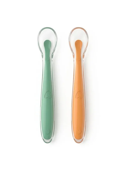 MISUTA Confezione da 2 cucchiaini per neonati in morbido silicone, primi cucchiaini per l'autoalimentazione del neonato, ideali per lo svezzamento e l'introduzione dei cibi solidi (15,6 cm)