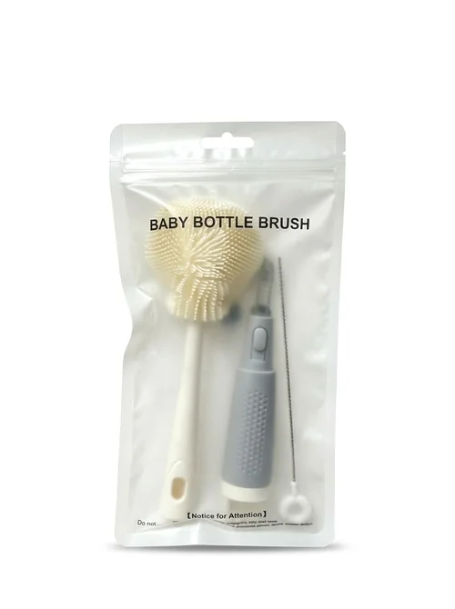 Set MISUTA 3 in 1 con spazzolino per biberon e tettarella in silicone, spazzolino per cannucce a scomparsa con manico lungo girevole a 360°.