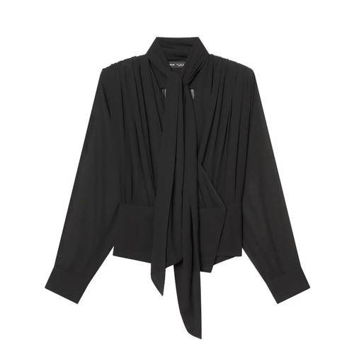 Blusa de gasa elegante con drapeado KUN-00037