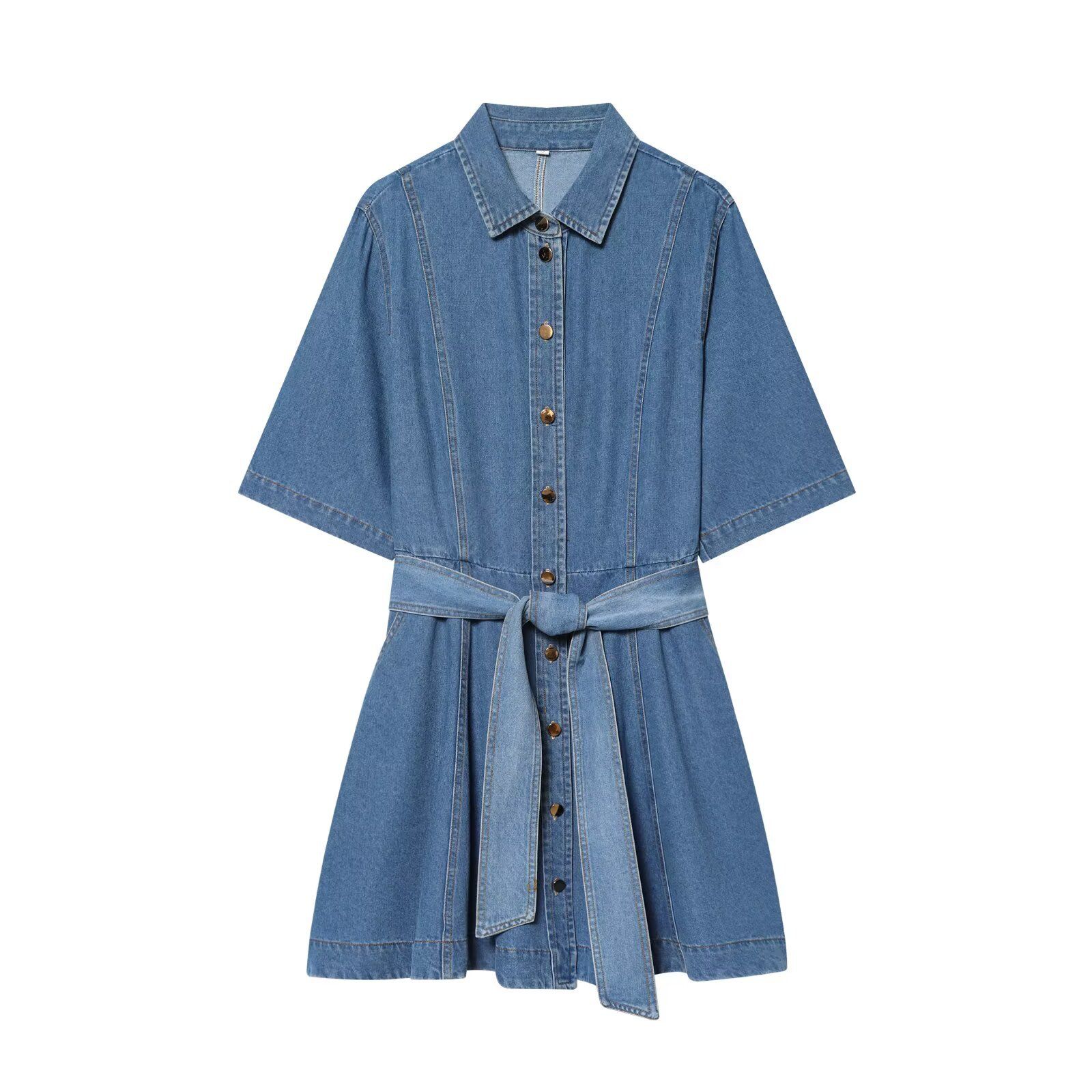 Denim Shirt Dress - Trendy Western Style KUN-00115