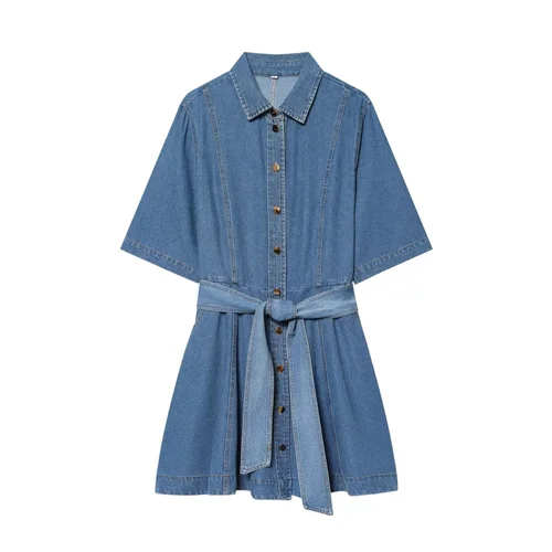 Denim Shirt Dress - Trendy Western Style KUN-00115