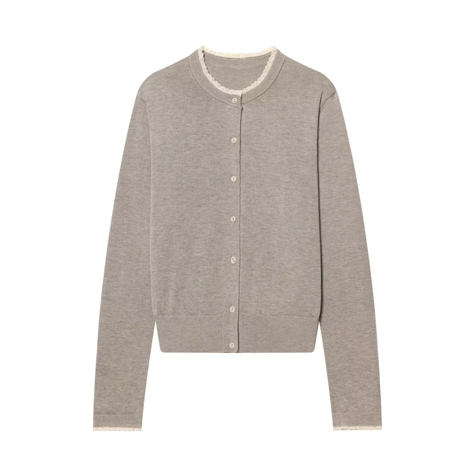 Knit Cardigan Sweater with Lace Trim KUN-00100