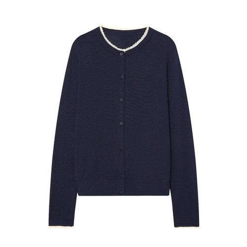 Knit Cardigan Sweater with Lace Trim KUN-00100