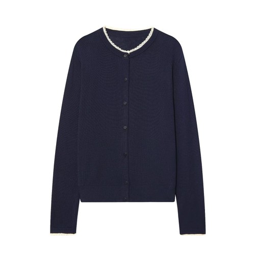 Suéter tipo cárdigan de punto con ribete de encaje KUN-00100