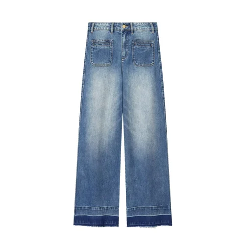 Jean taille haute à jambes larges - Denim classique KUN-00007
