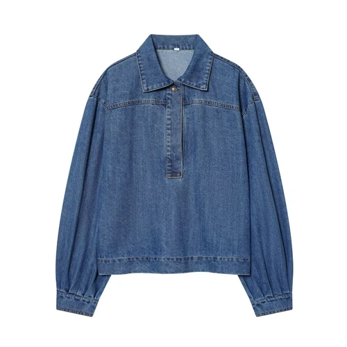 Denim Shirt - Women's Western Style Trendy Versatile Top KUN-00099