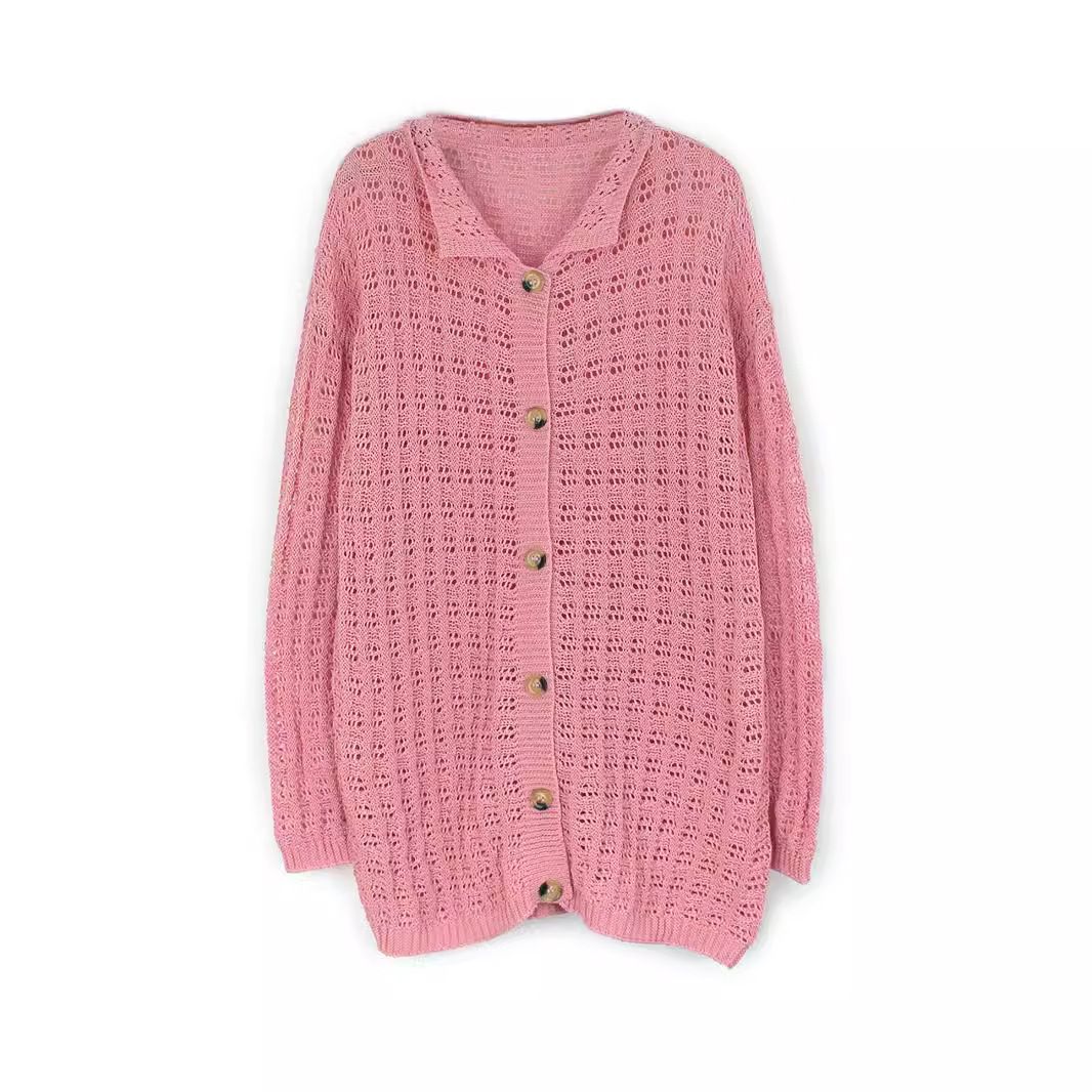 Cardigan da donna in maglia a maniche lunghe, aperto sul davanti, maglione all'uncinetto