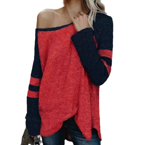 Top de punto, jersey con hombros descubiertos, manga larga, corte holgado SSU-00021
