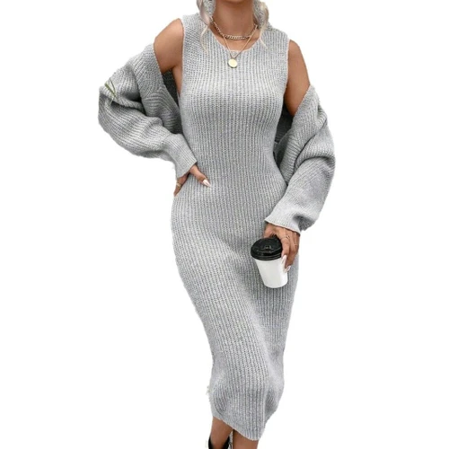 Knit Sweater Vest Dress Set - European & American Style SSU-00004