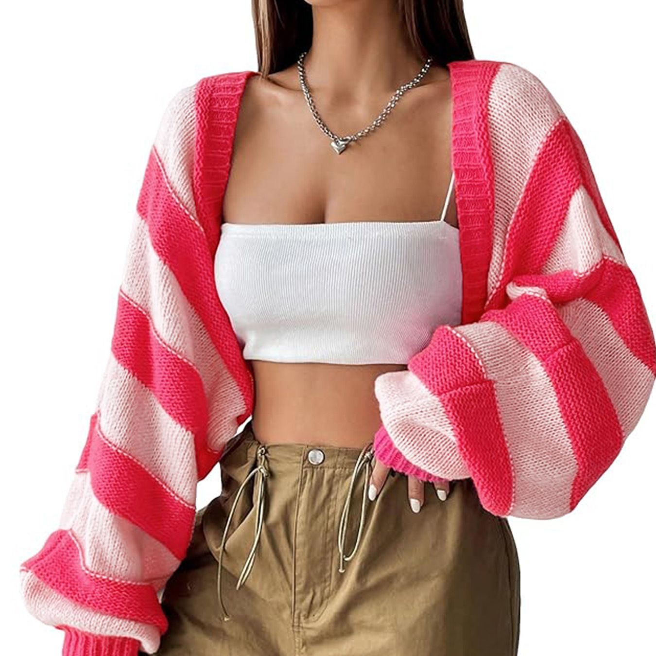 Gilet en maille rayée à manches longues, idéal pour le printemps et l'automne, SSU-00041