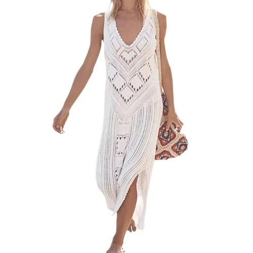 Knitted V-Neck Sweater Dress Beach Vacation