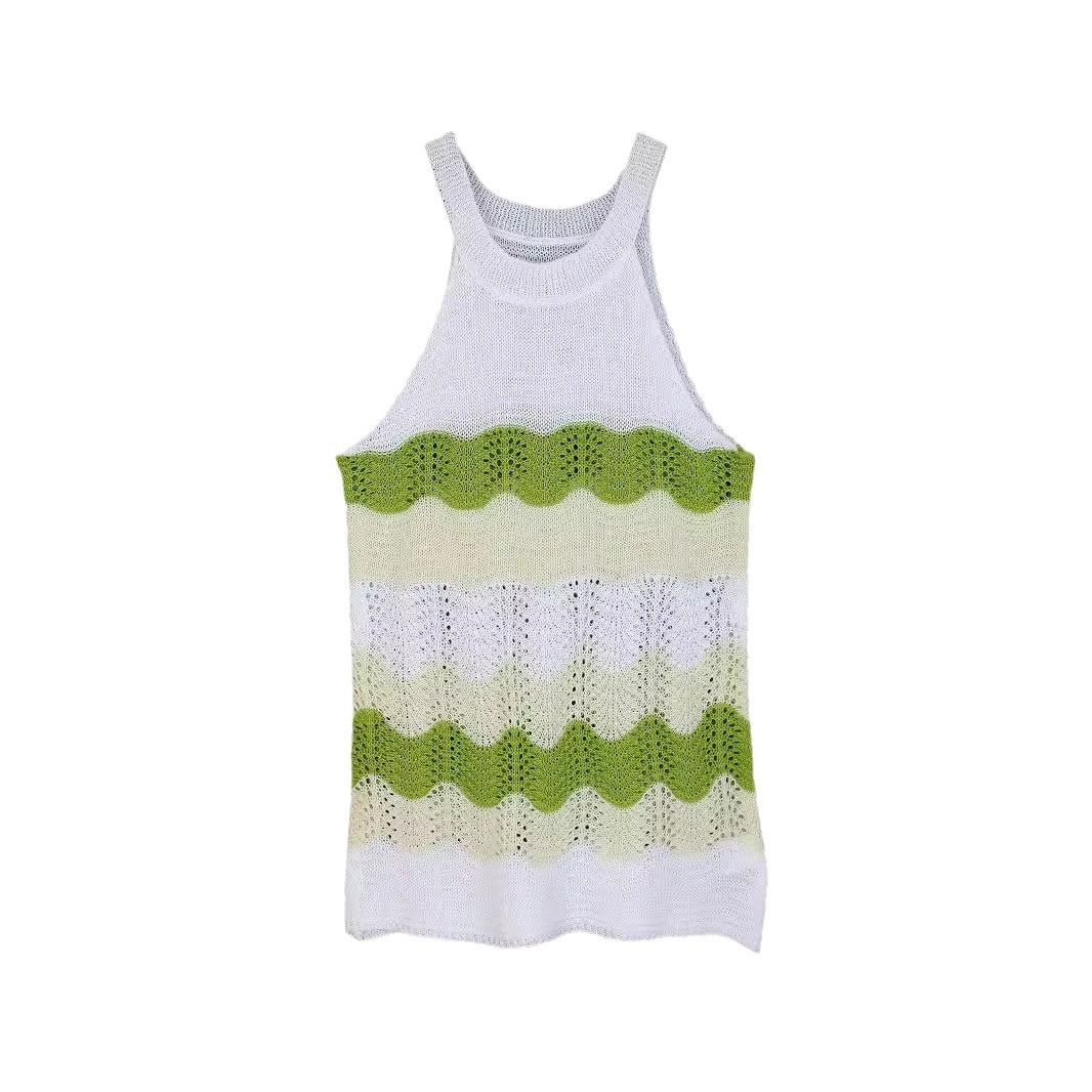Knitted Tank Top Women's Round Neck Hollow Out Summer Vest SSU-00053