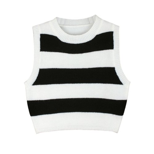 Gestricktes Tanktop für Damen, ärmellos, Rundhalsausschnitt, kurz geschnitten, lässig, Sommer, SSU-00026