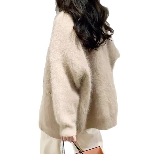 Cardigan lavorato a maglia da donna, capospalla primaverile/autunnale con tasche