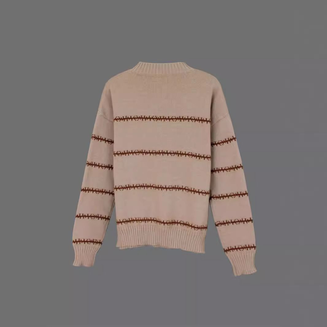 Cotton Knit Sweater Women's Crewneck Long Sleeve Loose Fit Pullover SSU-00118