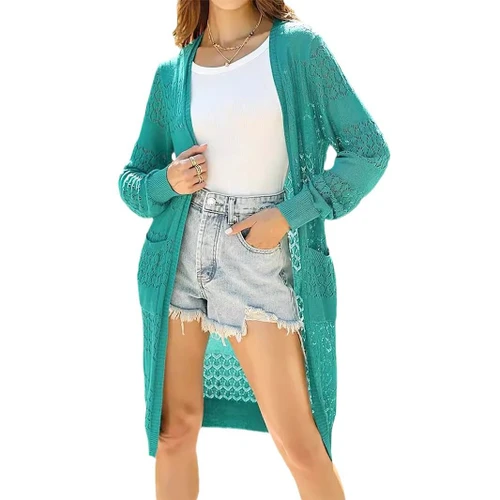 Women's Long Knit Cardigan Open Front Sweater Spring Casual SSU-00110