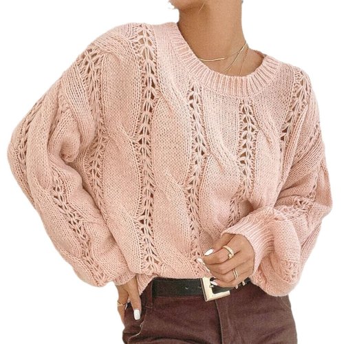 Suéter de punto para mujer, manga larga, calado, jersey, top SSU-00002
