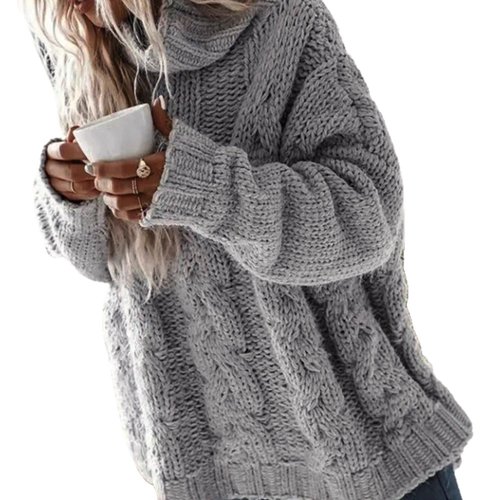 Strickpullover mit Rollkragen, Zopfmuster, Herbst/Frühling SSU-00071