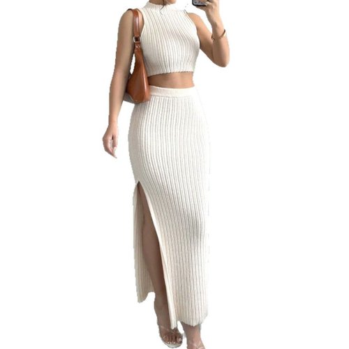 Gebreid vest + rok met split - Europese en Amerikaanse stijl SSU-00009