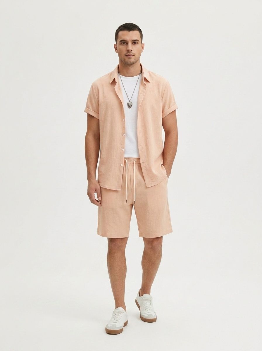 Men's Casual Short Sleeve Button Up Shirt & Shorts Set