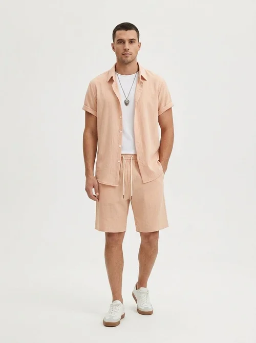 Men's Casual Short Sleeve Button Up Shirt & Shorts Set