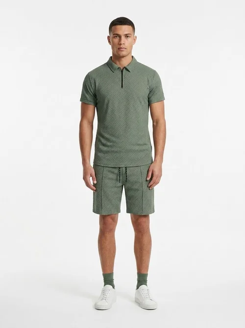 Men's Geometric Pattern Polo Shirt & Shorts Set - Casual Summer