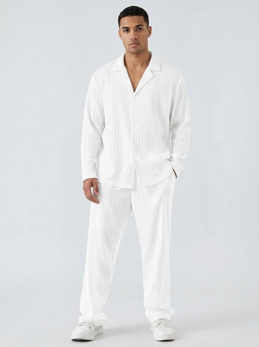 Men's Pleated Shirt & Pants Set - Casual 2 Piece Outfit