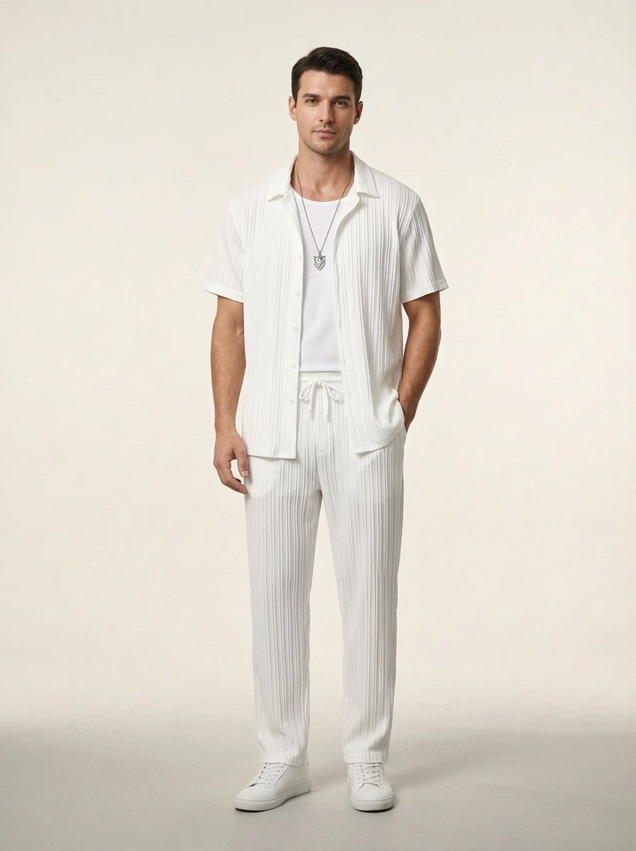 Men's Pleated Shirt & Wide Leg Pants 2-Piece Set