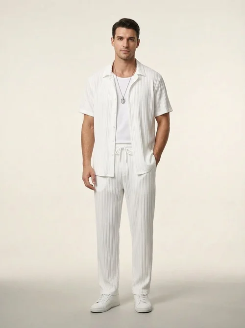 Men's Pleated Shirt & Wide Leg Pants 2-Piece Set