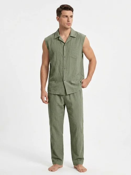 Men's Sleeveless Shirt & Pants Set - Beach Casual