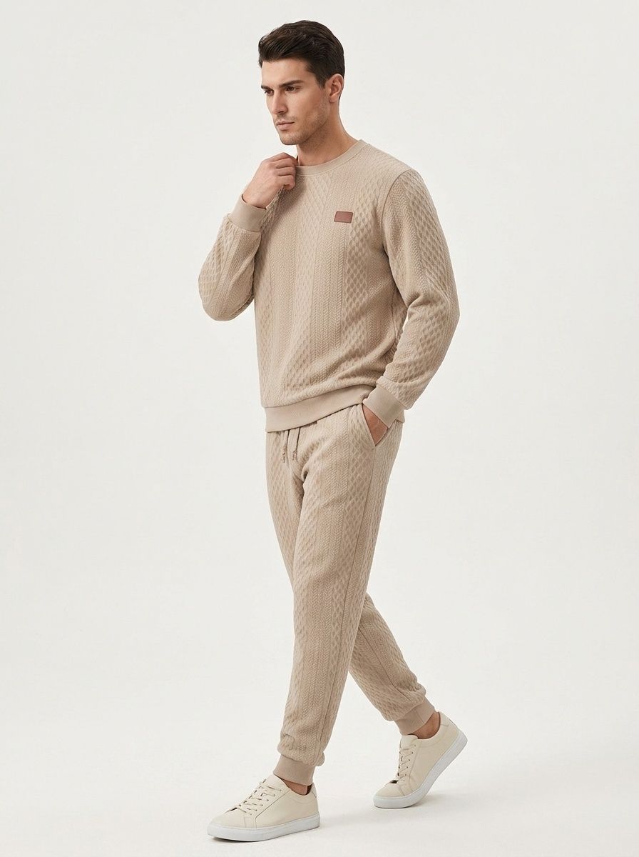 Men's Textured Crewneck Sweatshirt and Jogger Set