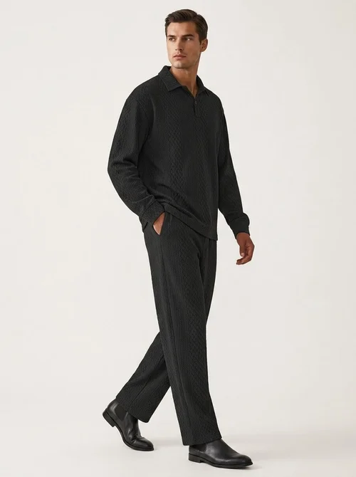 Men Textured Polo Shirt and Pants Set