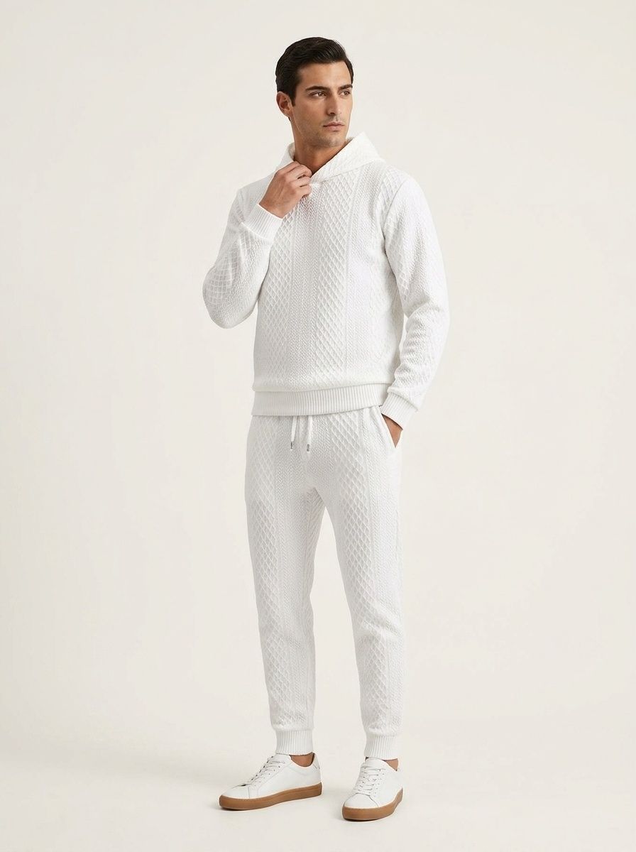 Men's Textured Hooded Sweatshirt and Jogger Set
