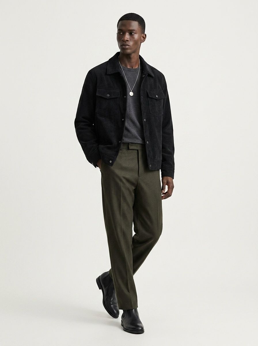 Men's Corduroy Button-Up Jacket with Pockets