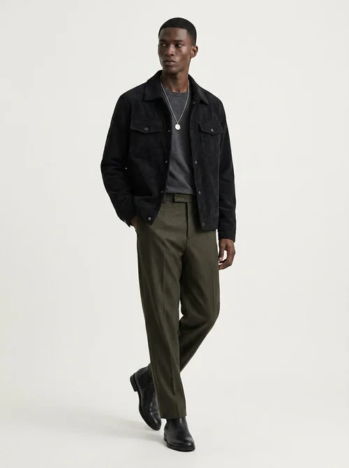Men's Corduroy Button-Up Jacket with Pockets