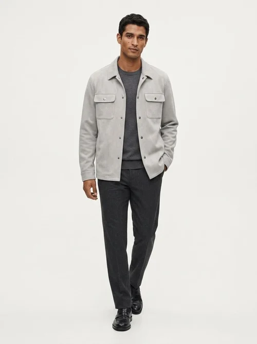Men's Button-Up Long Sleeve Jacket with Chest Pockets