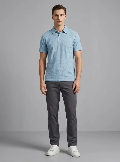 Polo texturé pour homme - Haut décontracté à manches courtes