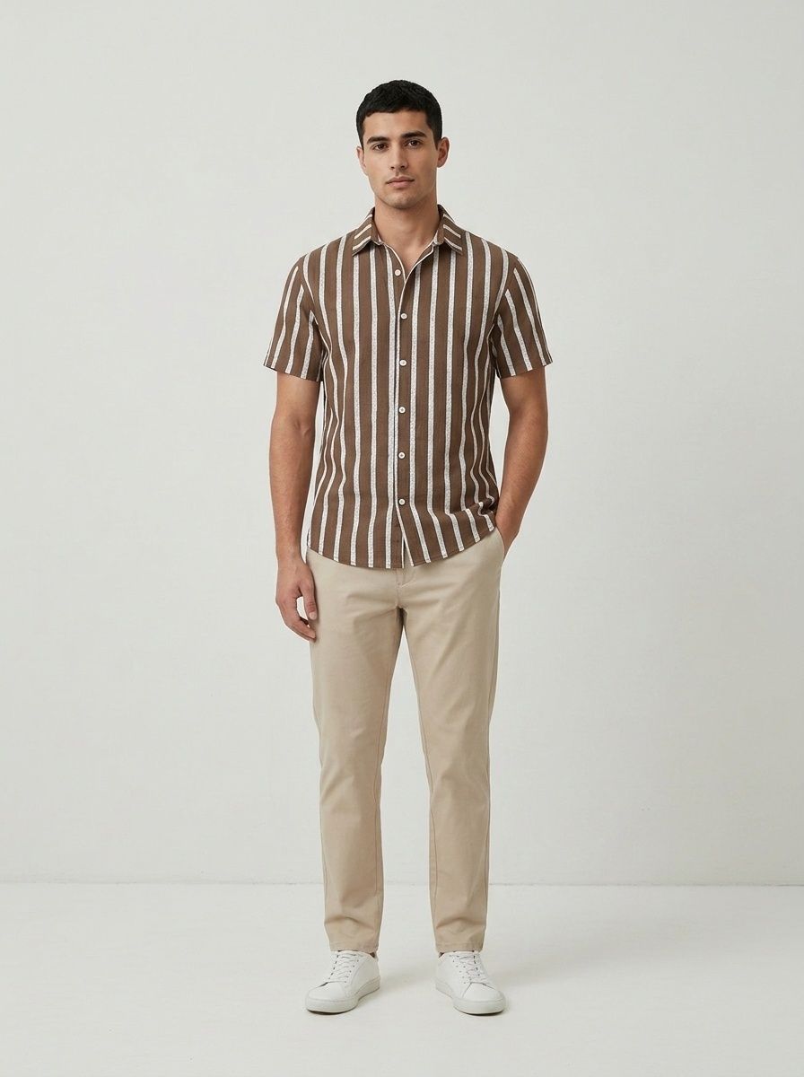 Men's Striped Blend Short Sleeve Casual Shirt