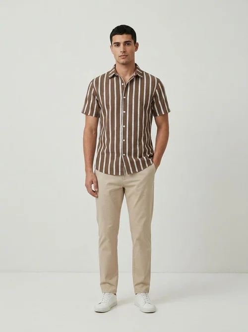 Men's Striped Blend Short Sleeve Casual Shirt