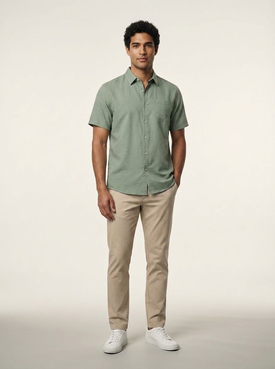 Men's Blend Short Sleeve Casual Button Down Shirt