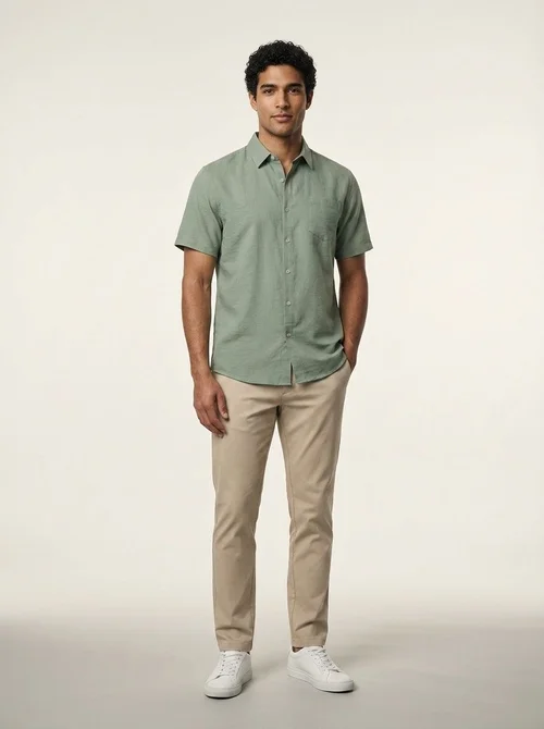 Men's Blend Short Sleeve Casual Button Down Shirt