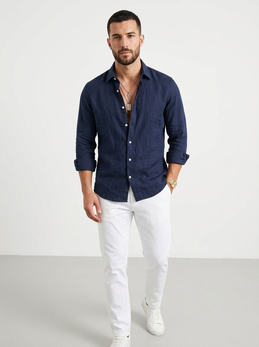Men's Casual Button Down Shirt Long Sleeve Beach Top