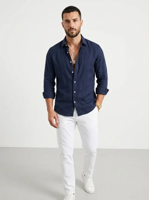 Men's Casual Button Down Shirt Long Sleeve Beach Top