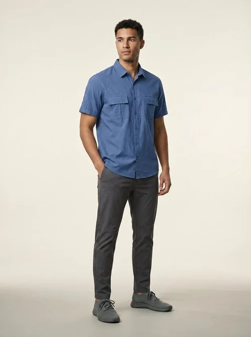 Men's Casual Short Sleeve Button Up Blend Shirt