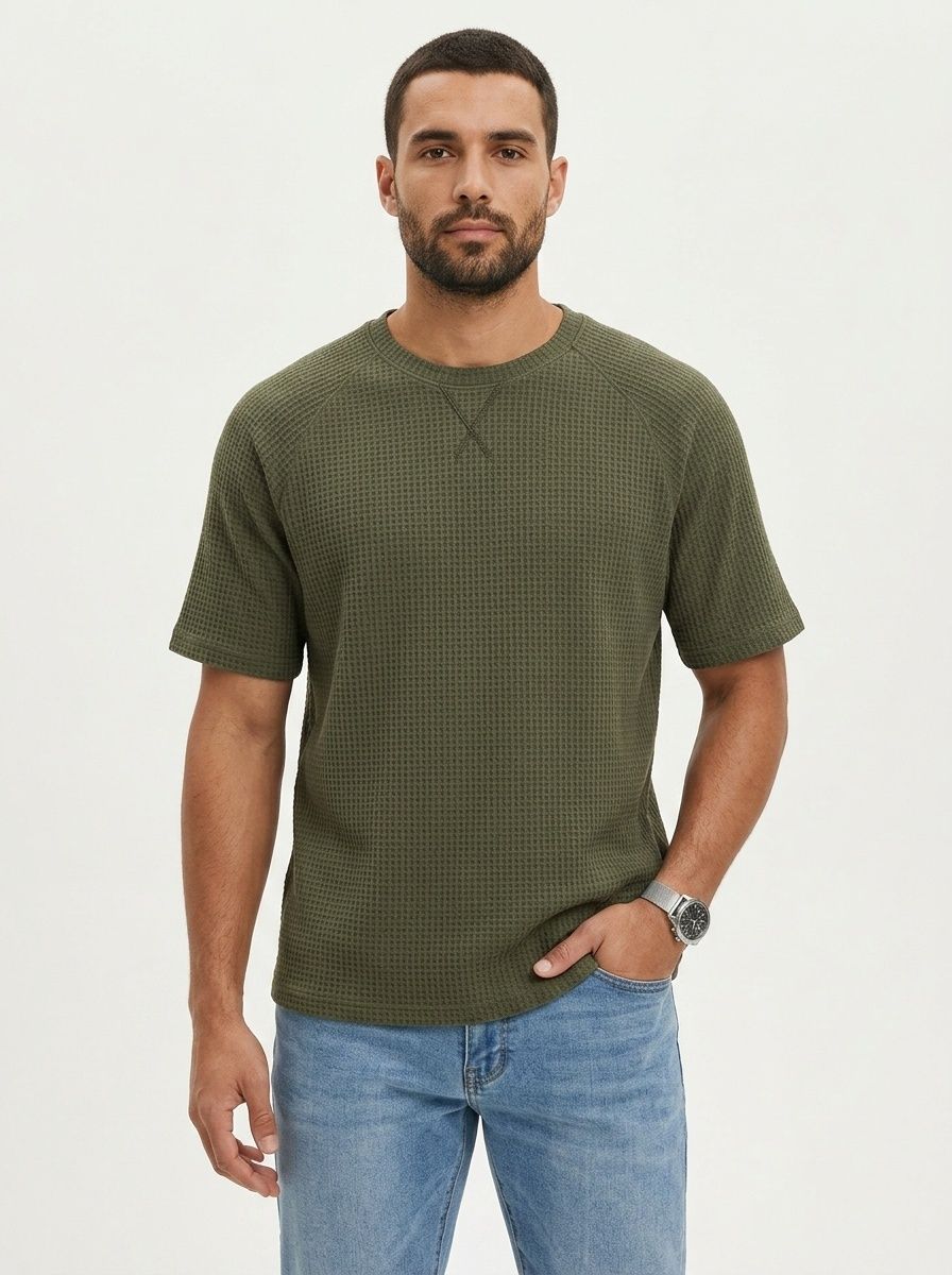 Heren T-shirt met wafelstructuur, korte mouwen en raglanmodel