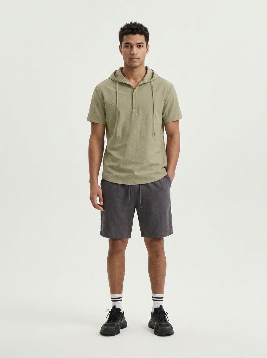 Men's Short Sleeve Hooded Polo Shirt