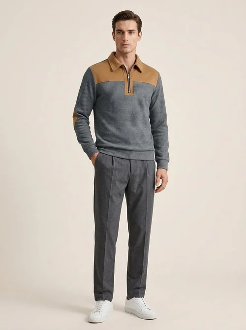 Men's Ribbed Quarter-Zip Pullover Sweater