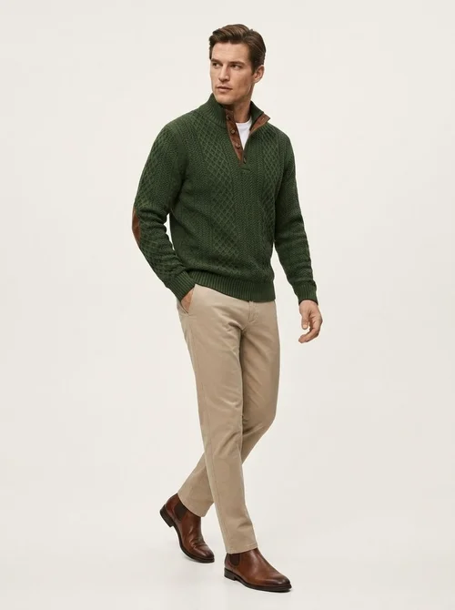 Men's Button-Placket Knit Pullover Sweater