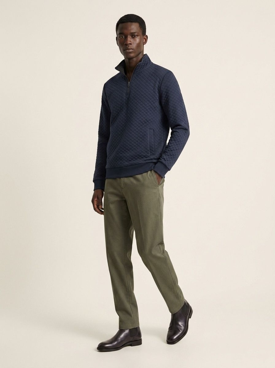 Men's Quilted Quarter-Zip Pullover with Contrast Collar